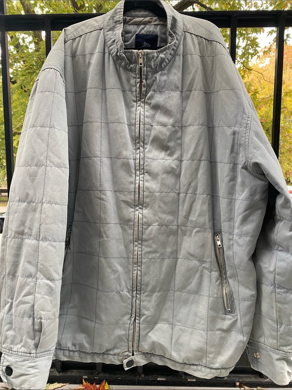 Stussy Men's Light Gray Quilted Zip-Up Puffer Jacket
